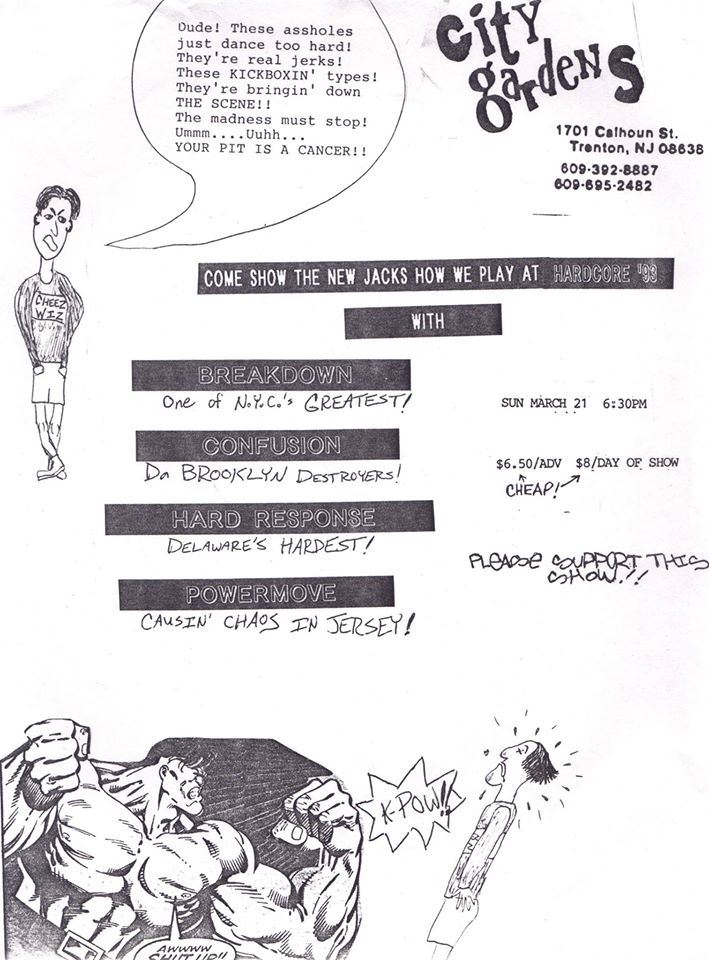 March 21st., 1993 - Breakdown/Confusion/Hard Response and Somebody Called the NJ State Troopers - ON THIS DATE IN CITY GARDENS HISTORY