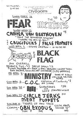 ON THIS DATE IN CITY GARDENS HISTORY - FEAR/MENTORS– MARCH 16, 1986